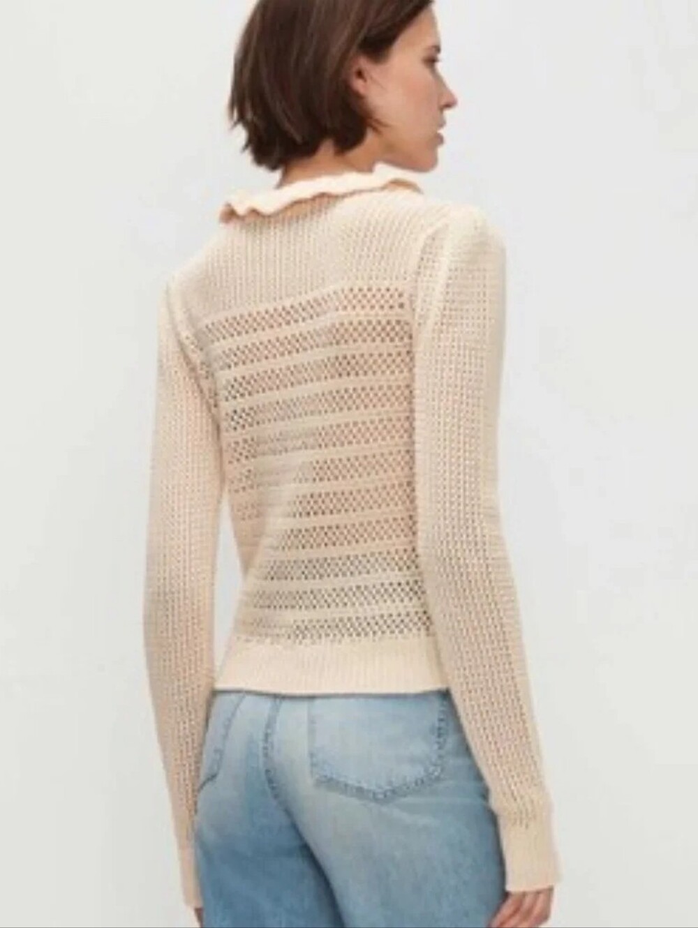NWT "7 For All Mankind" Open Ruffle Neck Sweater Woman's Size Small - Picture 2 of 9